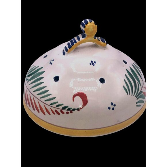 VTG Hand Painted Quimper Bretonne Man Ceramic Cheese Dome Lid 5 Holes France Sig - Picture 3 of 6